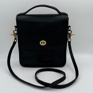 Vintage Laura USA Genuine Leather Crossbody Bag Solid Brass Hardware Black